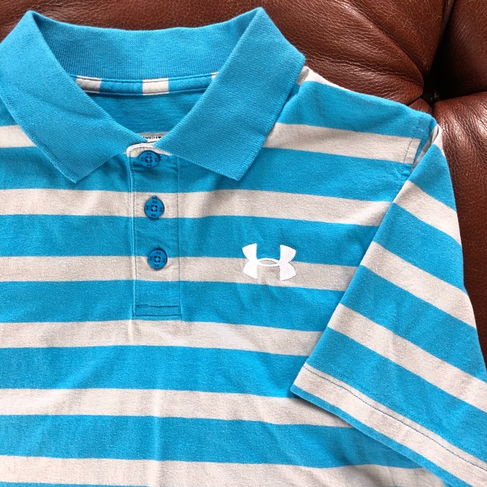 Under Armour Polo Stripe Cotton Heat Gear YXL - Picture 1 of 6